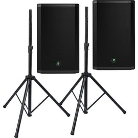 2 Mackie Thrash215 15 1300W Speakers with 2 Speaker Stands for rent, for only $109.99 per day