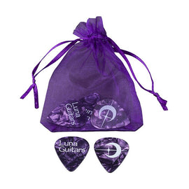 Luna Guitars - picks - 6 Purple in organza bag