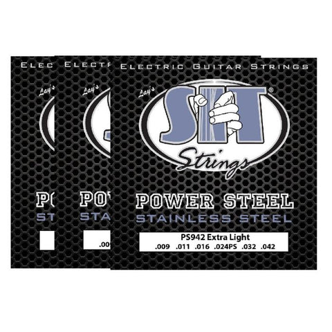 S.I.T. Strings PS942 Power Steel Stainless Steel Extra Light Electric Guitar String - 3 PACK