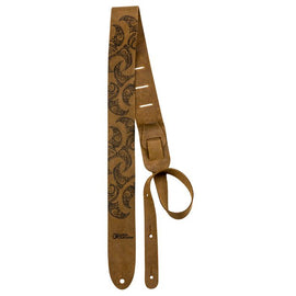 Luna Guitars - Guitar Strap Leather Tattoo Pattern - Brown