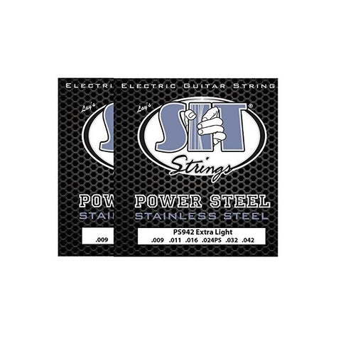 S.I.T. Strings PS942 Power Steel Stainless Steel Extra Light Electric Guitar Strings - 2 Sets