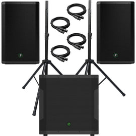 2 Mackie Thrash215 15" Speakers and 1 Mackie SRM1850 18" Subwoofer for rent, for only $170.00 per day