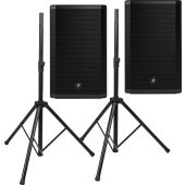 2 Mackie Thrash215 15" 1300W Speakers with 2 Speaker Stands