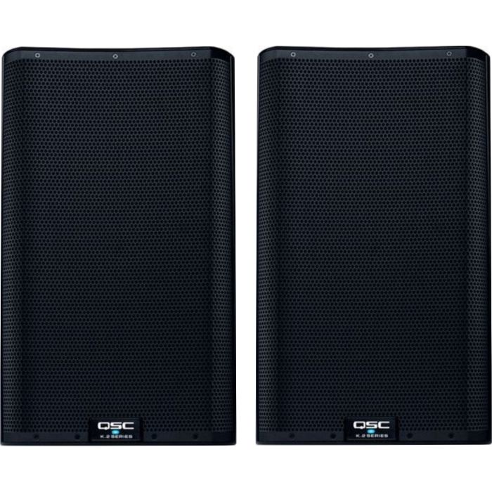 2 QSC K12.2 12" 2000W Powered PA Speakers For Rent
