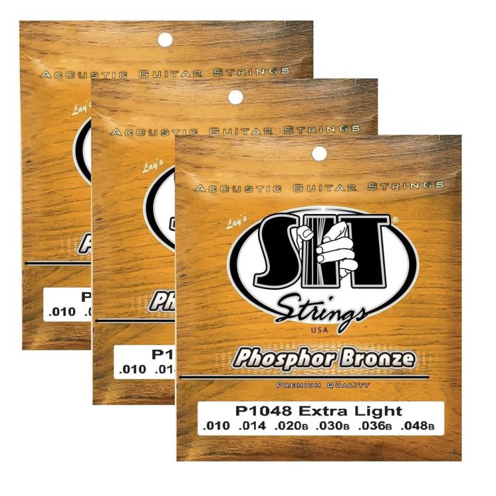 S.I.T. Strings P1048 Extra Light Phosphor Bronze Acoustic Guitar Strings - 3 Sets