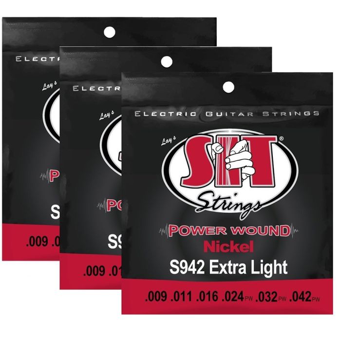S.I.T. Strings S942 Extra Light Nickel Power Wound Electric Guitar Strings - 3 Sets
