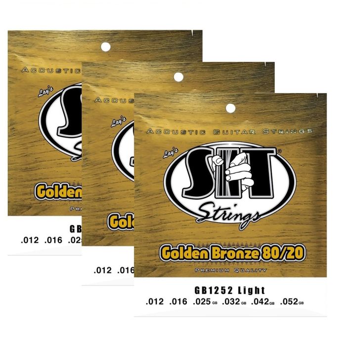 S.I.T. Strings GB1252 Light Golden Bronze 80/20 Acoustic Guitar Strings - 3 Sets