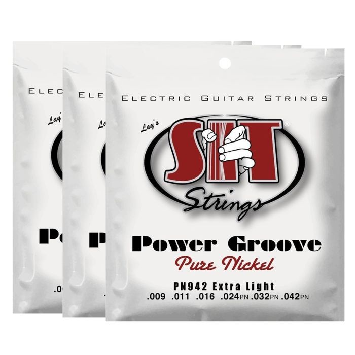 S.I.T. Strings PN942 Extra Light Pure Nickel Power Groove Electric Guitar String - 3 Sets