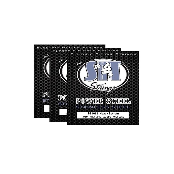 S.I.T. Strings PS1052 Heavy Bottom Power Steel Stainless Steel Electric Guitar String - 3 Sets