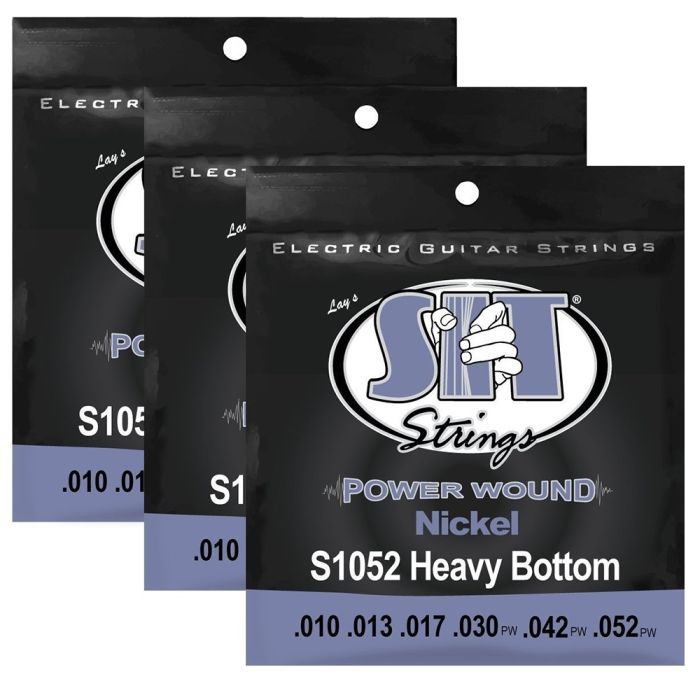 S.I.T. Strings S1052 Heavy Bottom Nickel Power Wound Electric Guitar Strings - 3 Sets