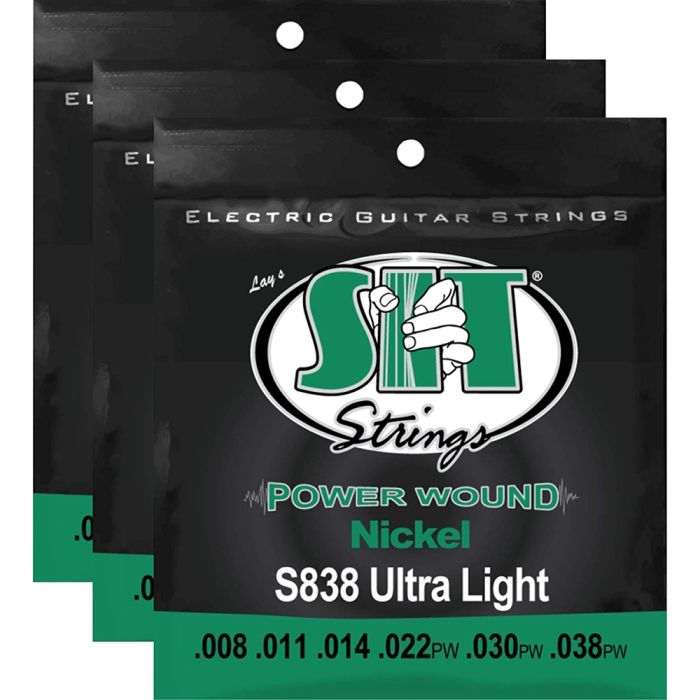 S.I.T. Strings S838 Nickel Plated Electric Guitar Strings, Ultra Light - 3 Sets